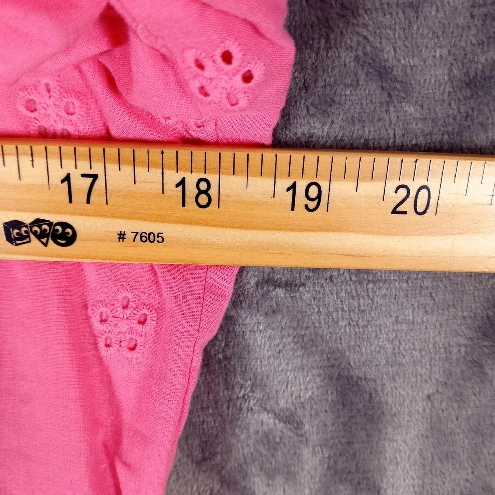 Vince Camuto Dress Womens 14 Pink Eyelet Button Front Cotton Shirt Puff Sleeve - Picture 3 of 11